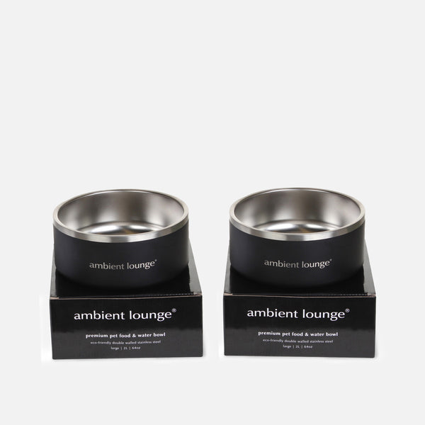 Set di 2 ciotole per cani in acciaio inox a doppia parete da 2 litri per cibo e acqua.