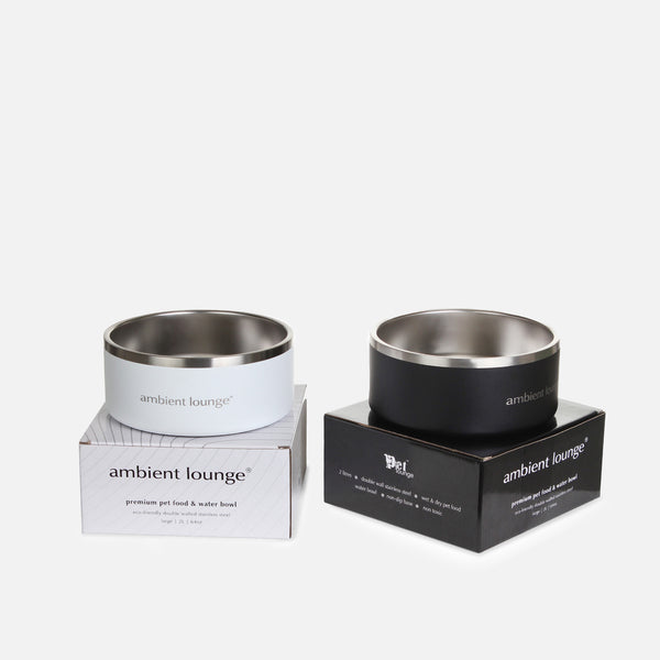 Set di 2 ciotole per cani in acciaio inox a doppia parete da 2 litri per cibo e acqua.