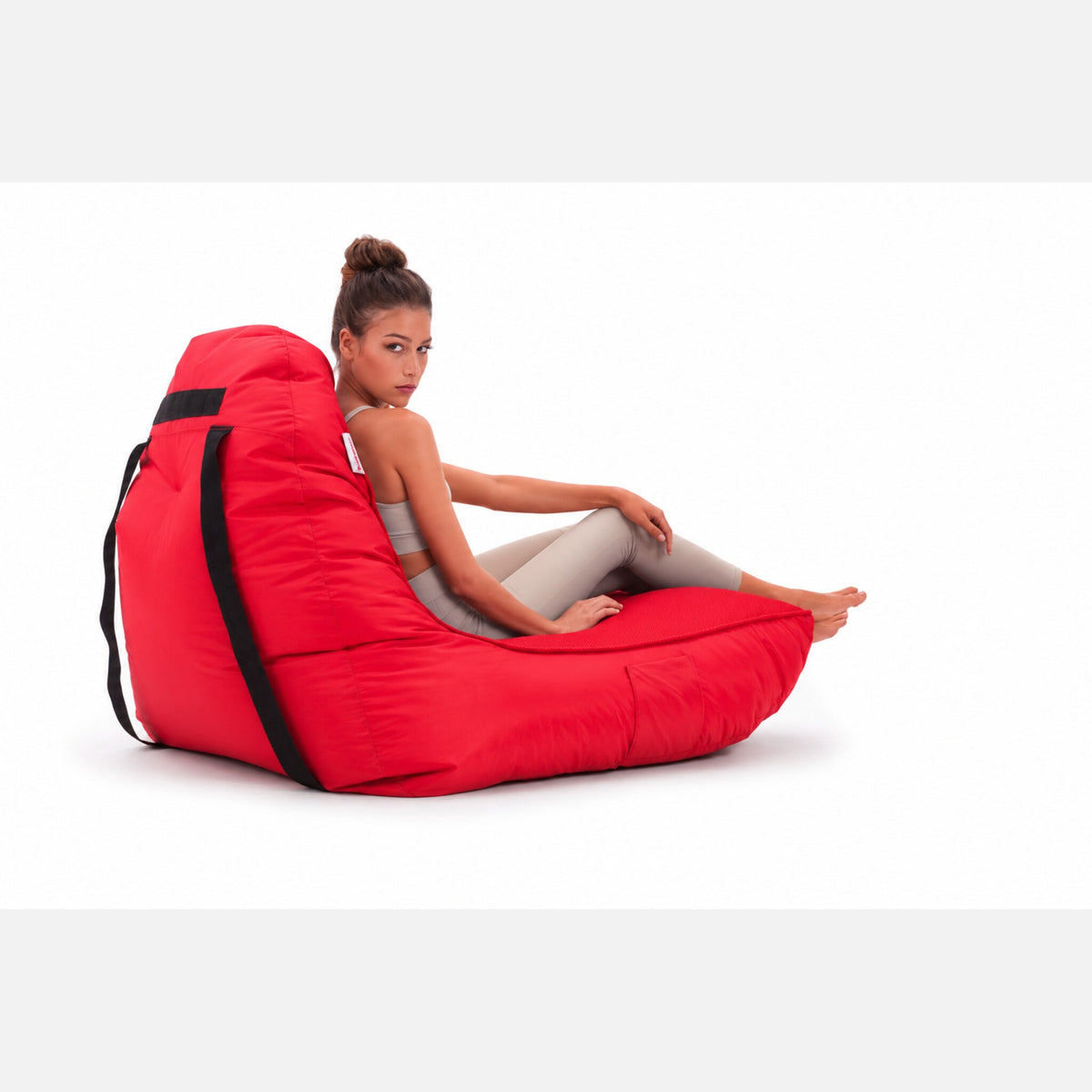 Rear view of the Street Cred Red lounge and carry straps